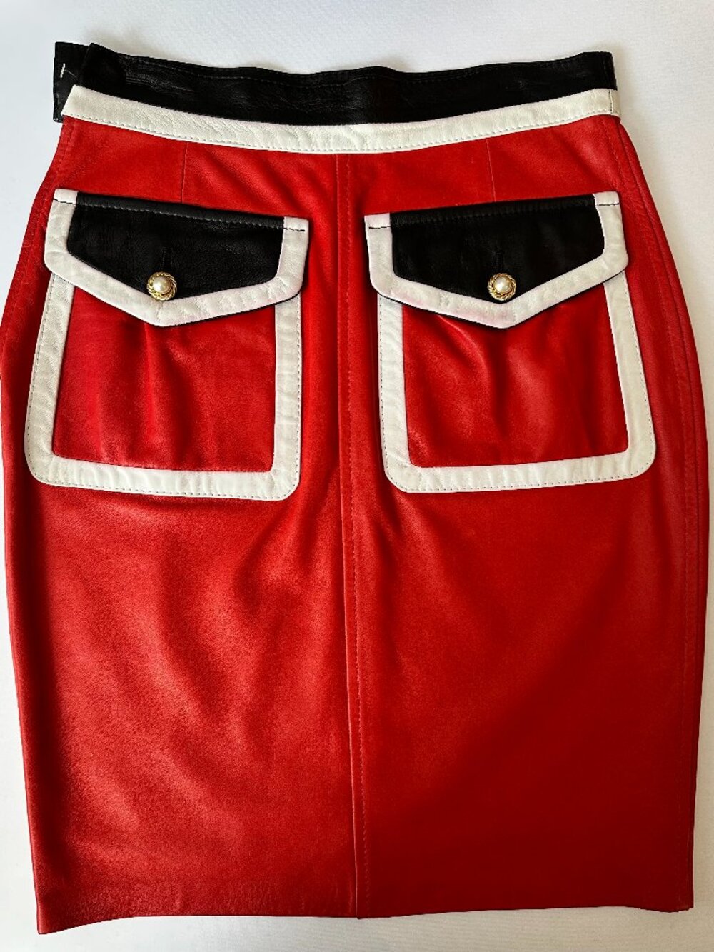 Vintage Italian Red Leather Tri Color Skirt Size 4/6 PLEASE See Measurements
